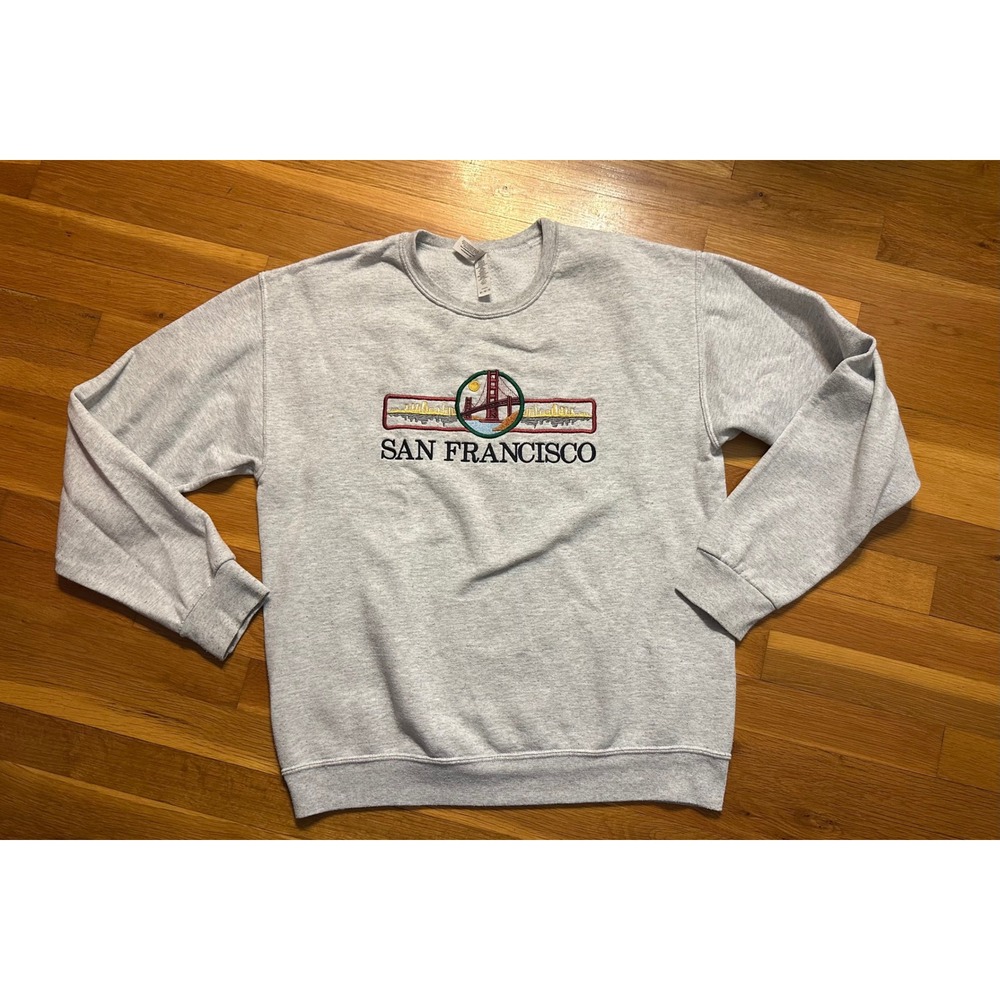 Jerzees San Francisco Embroidered Sweatshirt Gray Golden Gate Bridge Medium